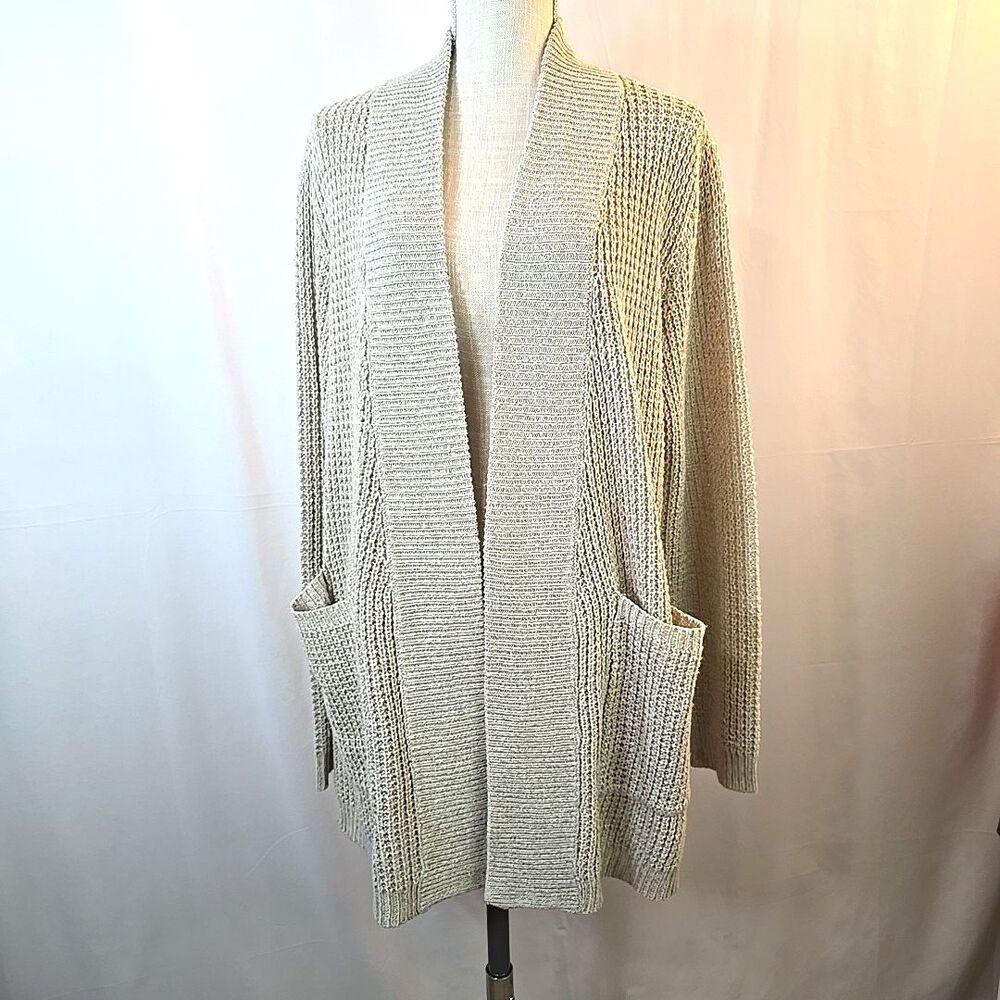 RD Style Women's Open Cardigan Plus Size 2X Heathered Beige Waffle Knit Pockets